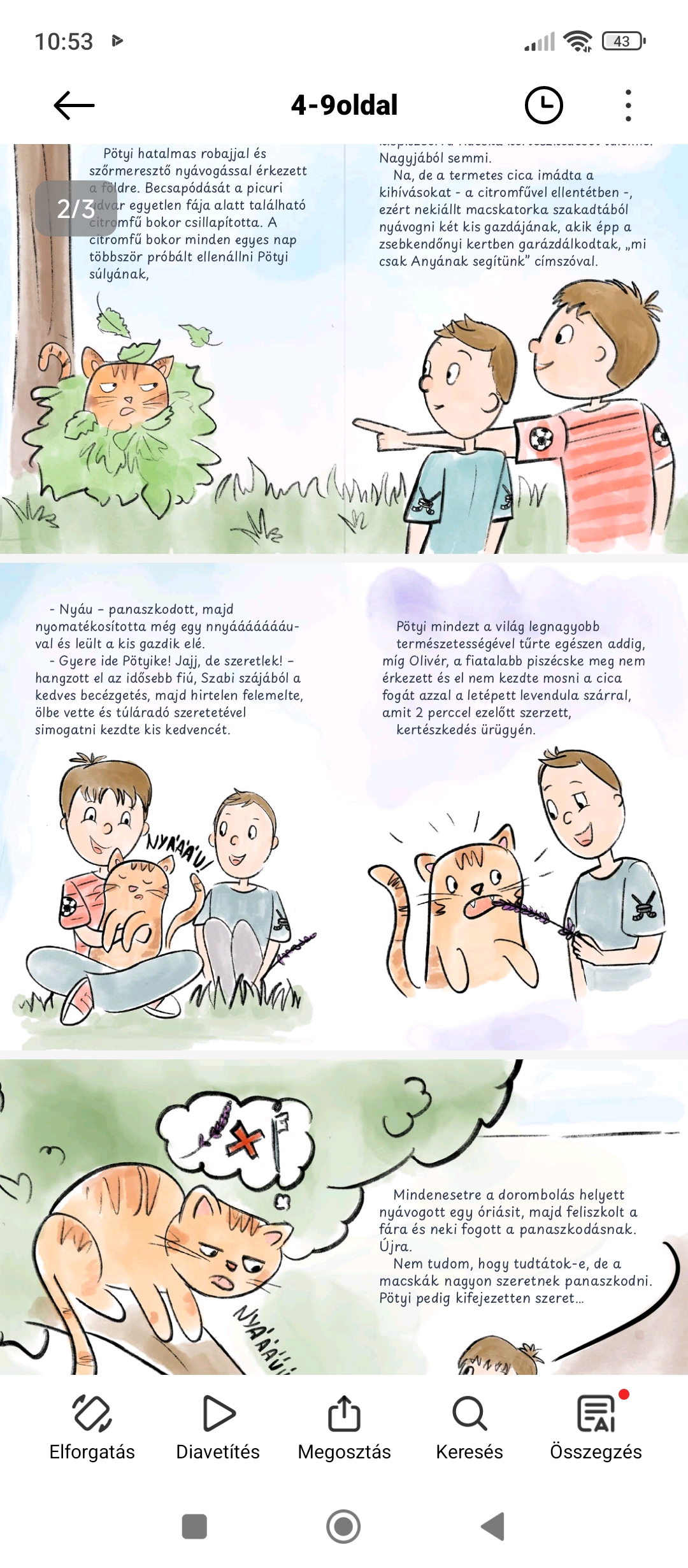 Mesekönyv-oldal Pötyi kalandjáról